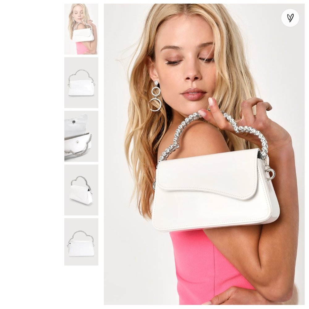 Lulus Sparkling Dreams White Patent Rhinestone Handle Clutch Bag